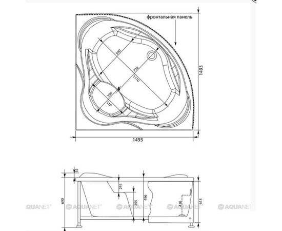 Ванна акриловая aquanet 150x150 malta new  с каркасом в Астане фото № 5