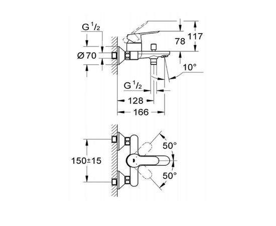 смеситель для ванны grohe bauedge 23334000 с изливом в Астане фото № 2
