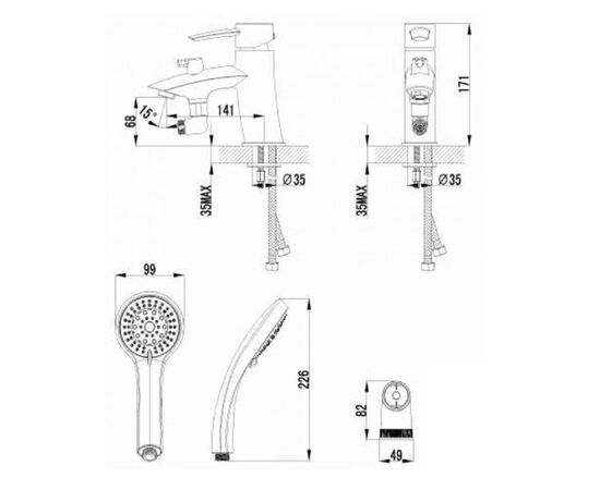 Lm3215c атлантисс смеситель на борт ванны, с коротким изливом, с аксессуарами, хром в Астане фото № 2