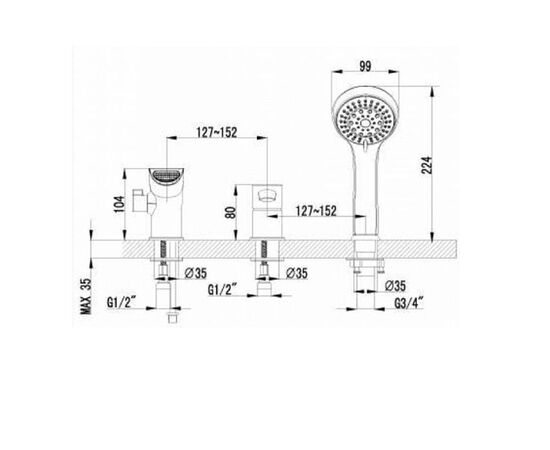 Lm3245c атлантисс смеситель для ванны встриваемый, на 3 отверстия, с аксессуарами, хром в Астане фото № 3