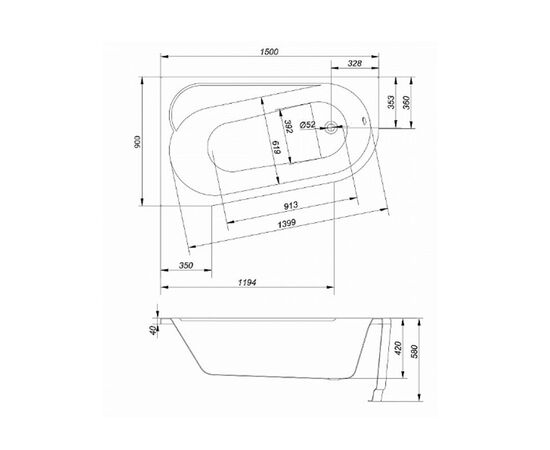 Ванна акриловая cersanit 150x90 ariza левая в Астане фото № 3