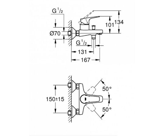 32811000 grohe bauflow ohm bath exposed однорычажный смеситель для ванны/душа в Астане фото № 2