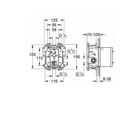 19896000 eurocube смеситель для ванны + встроенный механизм grohe rapido e для скрытого монтажа (35501000) в Астане фото № 4