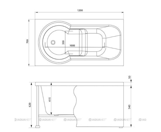 Ванна сидячая aquanet 120x70 largo с каркасом в Астане фото № 3