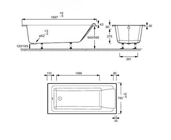 Ванна акриловая jacob delafon 170x75 sofa e60515ru-01 в Астане фото № 3