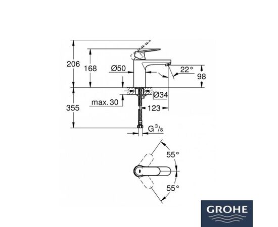 23327000 grohe eurosmart cosmopolitan смеситель для раковины dn15, m-size в Астане фото № 2
