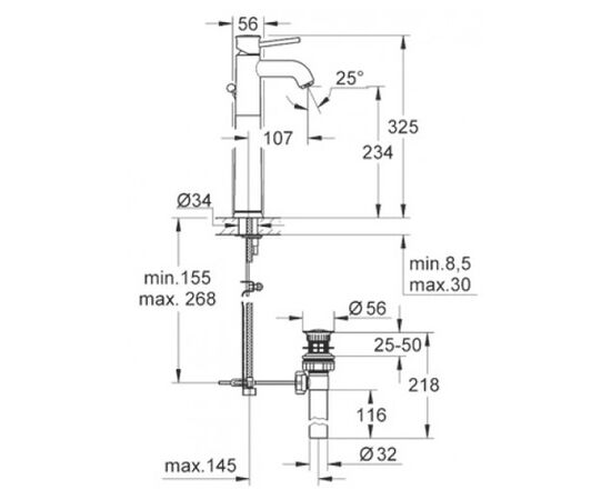 смеситель для раковины grohe bauclassic 32868000 , высокий в Астане фото № 2
