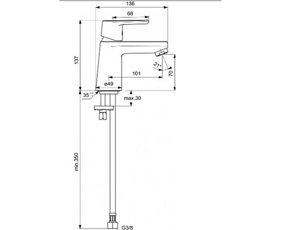 смеситель для умывальника ideal standart vito с донным клапаном в Астане фото № 3
