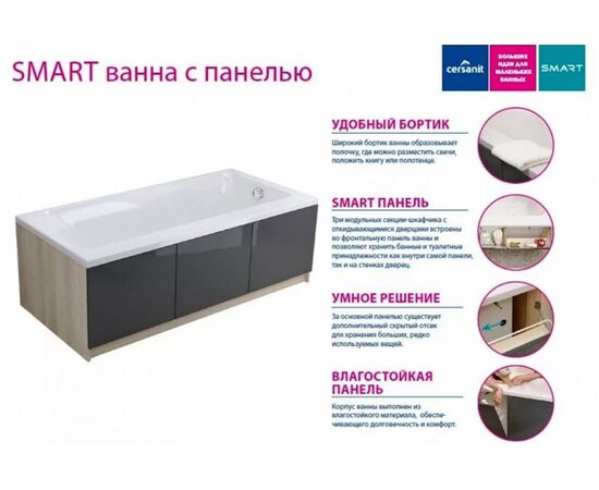 Ванна акриловая cersanit smart 170x80 правосторонняя с ножками и модулем в комплекте. в Астане фото № 4
