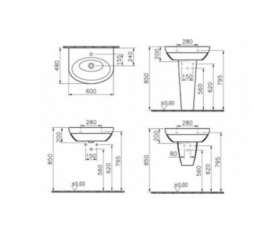 раковина подвесная vitra form 500 4293b003-0001 на полуножке 60см в Астане фото № 2