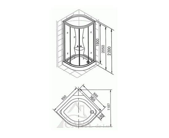 Душевая кабина apollo ts-33w закругленная 950x950x2000 в Астане фото № 2