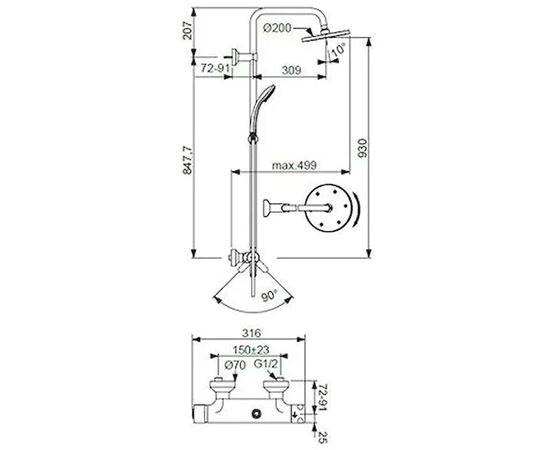 Душевая стойка ideal standard idealrain eco b1098aa со смесителем в Астане фото № 3