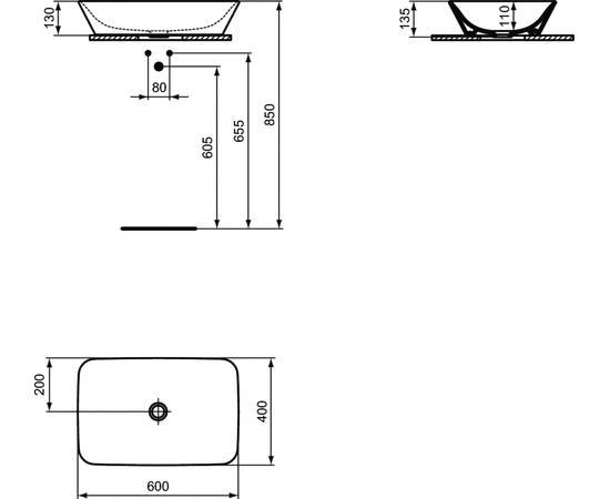 раковина накладная ideal standard connect air e034801 60см в Астане фото № 4