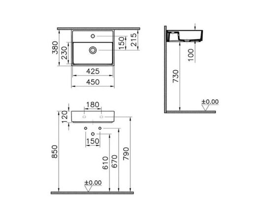 раковина накладная vitra archiplan 7400b003-0001 45см в Астане фото № 2