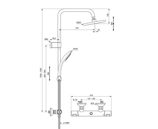 Душевая система ideal standard ceratherm t25 a7701aa 136,5 с термостатом в Астане фото № 2