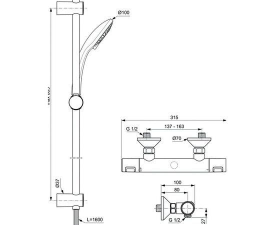 Душевой гарнитур ideal standard ceratherm t25 a7204aa с термостатом в Астане фото № 2