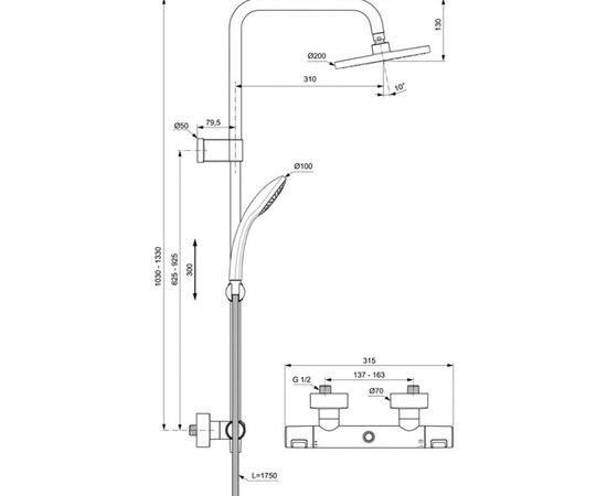 Душевая система ideal standard ceratherm t25 a7546xg 175 с термостатом в Астане фото № 3