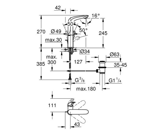смеситель для раковины grohe eurostyle new 23569ls3 l-size в Астане фото № 3