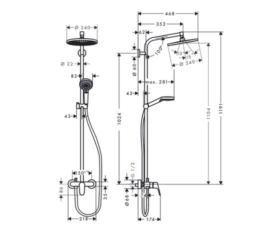 Душевая система hansgrohe crometta s 240 1jet showerpipe 27269000 в Астане фото № 2