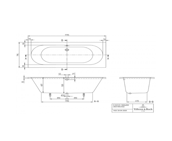 Ванна акриловая villeroy & boch o.novo uba180cas2v-01 180 x 80 см в Астане фото № 3