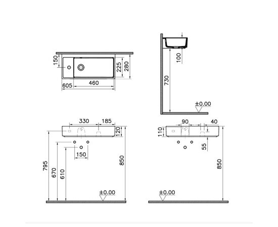 раковина подвесная vitra archiplan 7408b003-0028 60x28 в Астане фото № 2