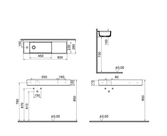 раковина подвесная vitra archiplan 7409b003-0028 90x28 в Астане фото № 2