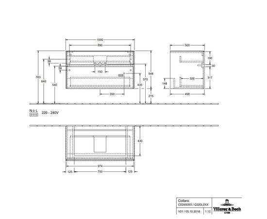 тумба под раковину villeroy & boch collaro c02000dh 100x50 см в Астане фото № 2