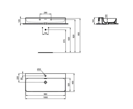 раковина накладная ideal standard conca t383201 100x45 в Астане фото № 5