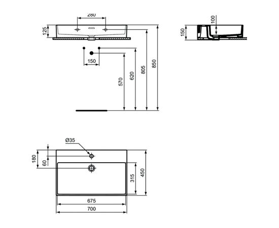 раковина накладная ideal standard extra t389401 70x45 в Астане фото № 5