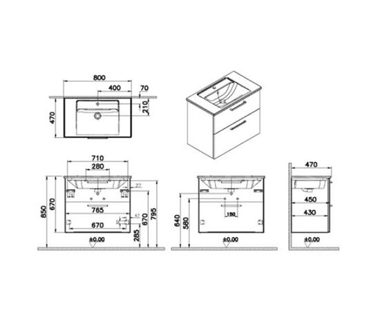 тумба с раковиной 80см vitra root flat 68288, кордоба дуб в Астане фото № 2