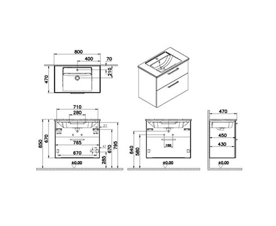 тумба с раковиной 80см vitra root flat 66306, белый глянец в Астане фото № 2