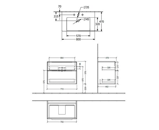тумба с раковиной 80 см villeroy&boch subway 3.0 4a708001/c57400ve в Астане фото № 4