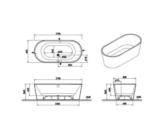 Ванна акриловая vitra geo 65370006000 170x80 в Астане фото № 5