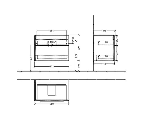 тумба с раковиной 80см villeroy&boch subway 3.0 4a708001+c57400vj в Астане фото № 4