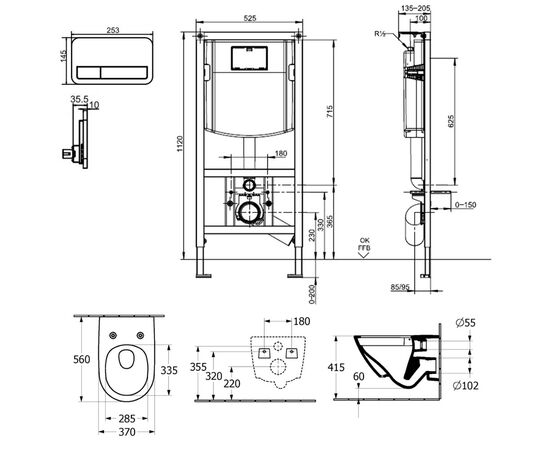 унитаз с инсталляцией 4в1 villeroy & boch subway 3.0 4670t001 92242700 922490an в Астане фото № 2