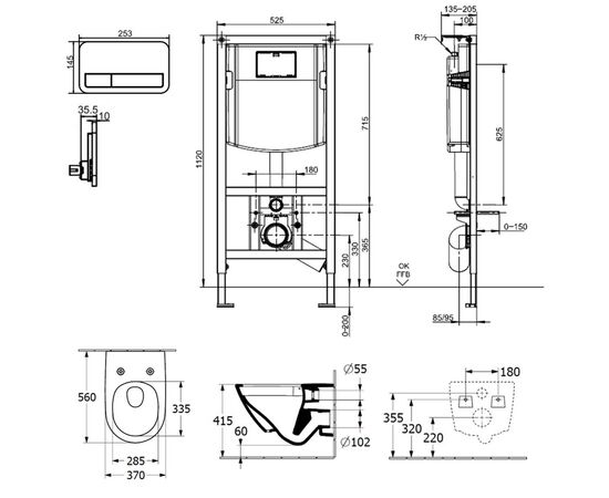 унитаз с инсталляцией 4в1 villeroy&boch subway 3.0 4670ts01 92242700 92249061 в Астане фото № 2