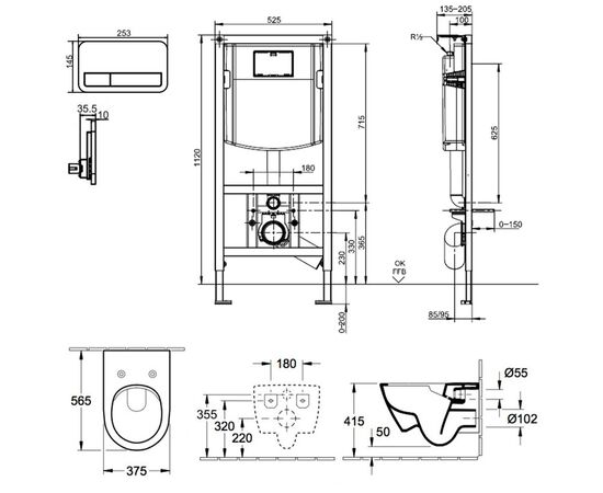 унитаз с инсталляцией 4в1 villeroy & boch subway 2.0 5614r201 92242700 922490an в Астане фото № 2