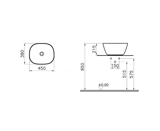 раковина накладная vitra plural 7811b401-0016 45x38 белая в Астане фото № 5