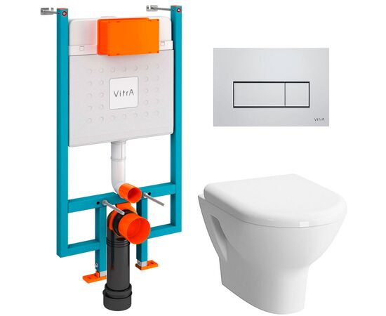 унитаз с инсталляцией 4в1 vitra v-fix core 800-1875, zentrum 5785b003-0075, клавиша root s хром в Астане фото № 1