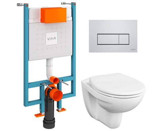 унитаз с инсталляцией 4в1 vitra v-fix core 800-1875, normus 7855b003-0075 lift, клавиша root s хром в Астане фото № 1