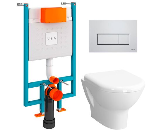 унитаз с инсталляцией 4в1 vitra v-fix core 800-1875, zentrum 5795b003-0075, клавиша root s хром в Астане фото № 1