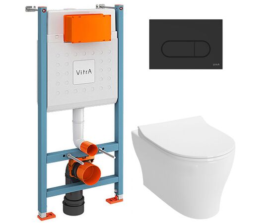 унитаз с инсталляцией 4в1 vitra v-fix core 800-1874, bella 4449b003-0101, клавиша root r черная в Астане фото № 1