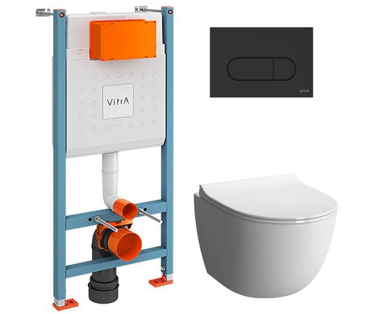 унитаз с инсталляцией 4в1 vitra v-fix core 800-1874, vitra sento 7748b003-0075, клавиша root r черная в Астане фото № 1