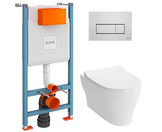 унитаз с инсталляцией 4в1 vitra v-fix core 800-1875, bella 4449b003-0101 lift, клавиша root s хром в Астане фото № 1