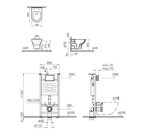 унитаз с инсталляцией 4в1 vitra v-fix core 800-1875, vitra zentrum 5795b003-0850 функция биде, клавиша root r хром в Астане фото № 2