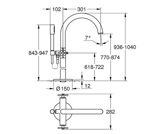 Напольный смеситель для ванны grohe atrio 25044003 с душевым гарнитуром, хром в Астане фото № 2