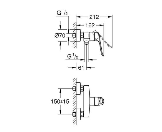 смеситель для душа grohe eurosmart 25242003, однорычажный, хром в Астане фото № 2