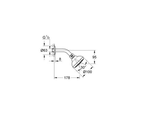 Верхний душ с кронштейном grohe ntempesta 100 iii 26088000, 3 режима струи, хром в Астане фото № 2