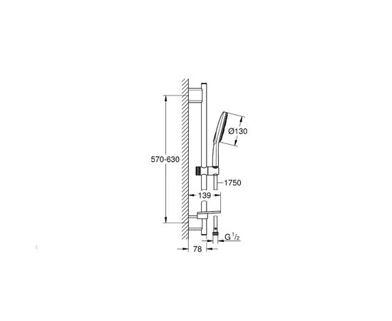 Душевой гарнитур grohe rainshower 130 smartactive 26575000, 600, 3 вида струи, хром в Астане фото № 2