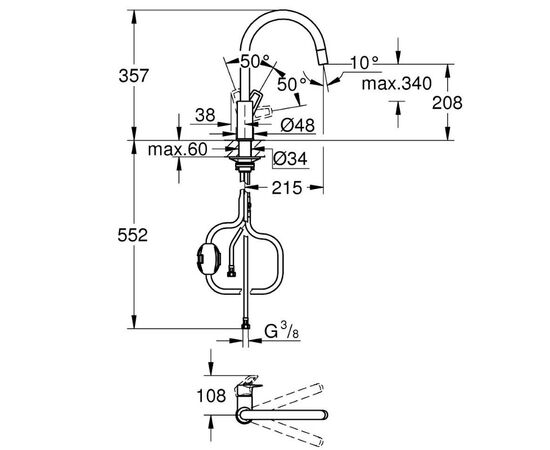 смеситель для кухни grohe bauloop 30543000, выдвижной излив, хром в Астане фото № 3